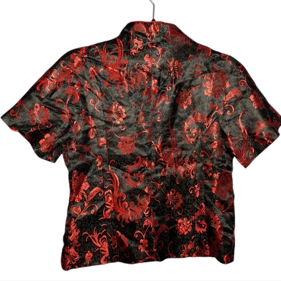 Traditional Chinese Cheongsam Red & Black Short Sleeve Top 🖤✨ - Picture 2 of 10